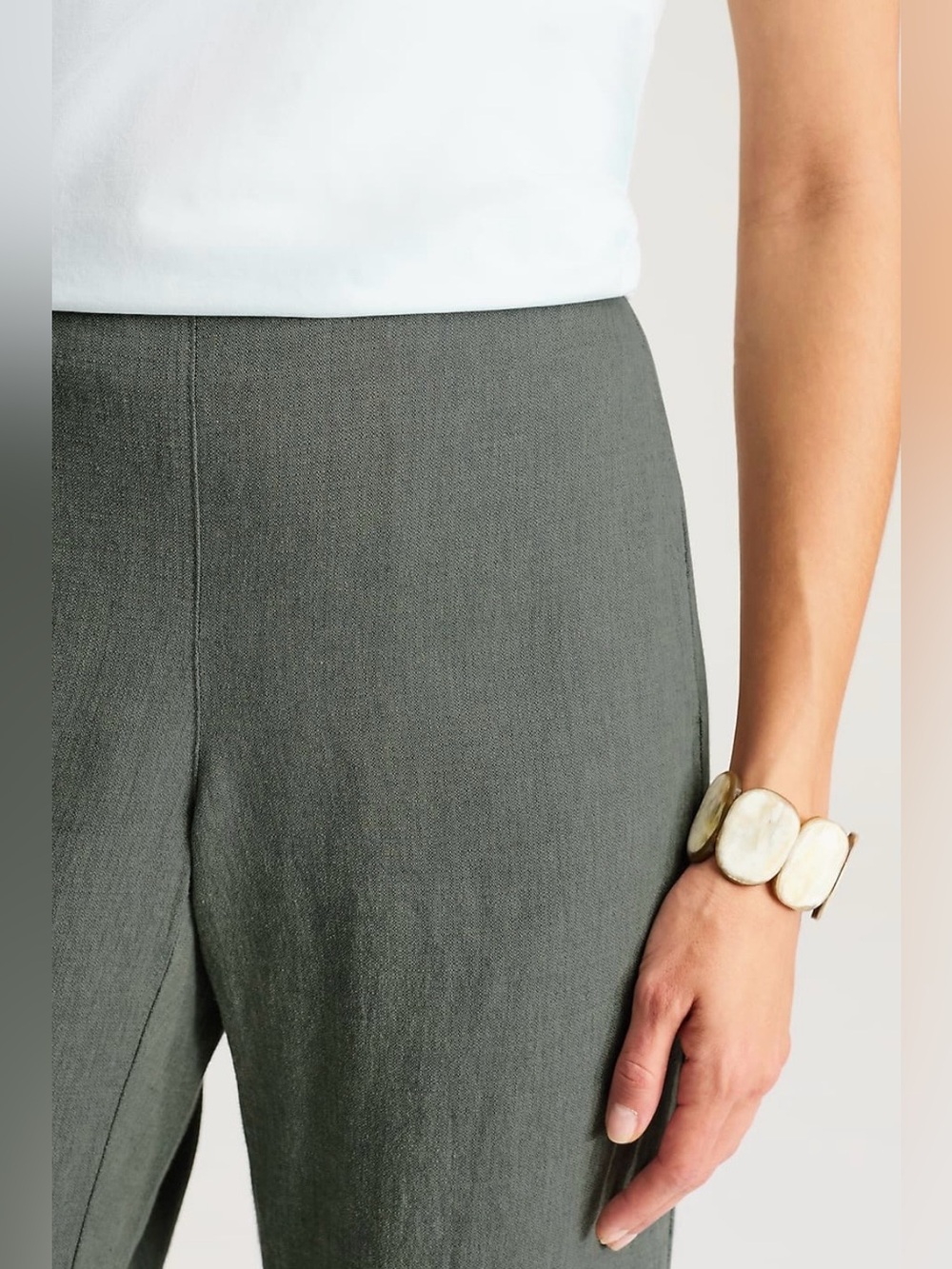 J Jill|Olive Green Stretch LINEN Casual Pants,pull on style•••Size small,Beachy